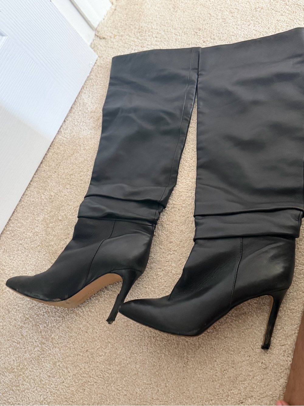 Vince Camuto Black Pointed-Toe Over-the-Knee Stiletto Boots